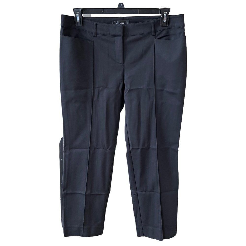 St. John 'Jennifer' Black Pintuck Ankle Pants Dress Slacks Size 12 - Picture 2 of 8